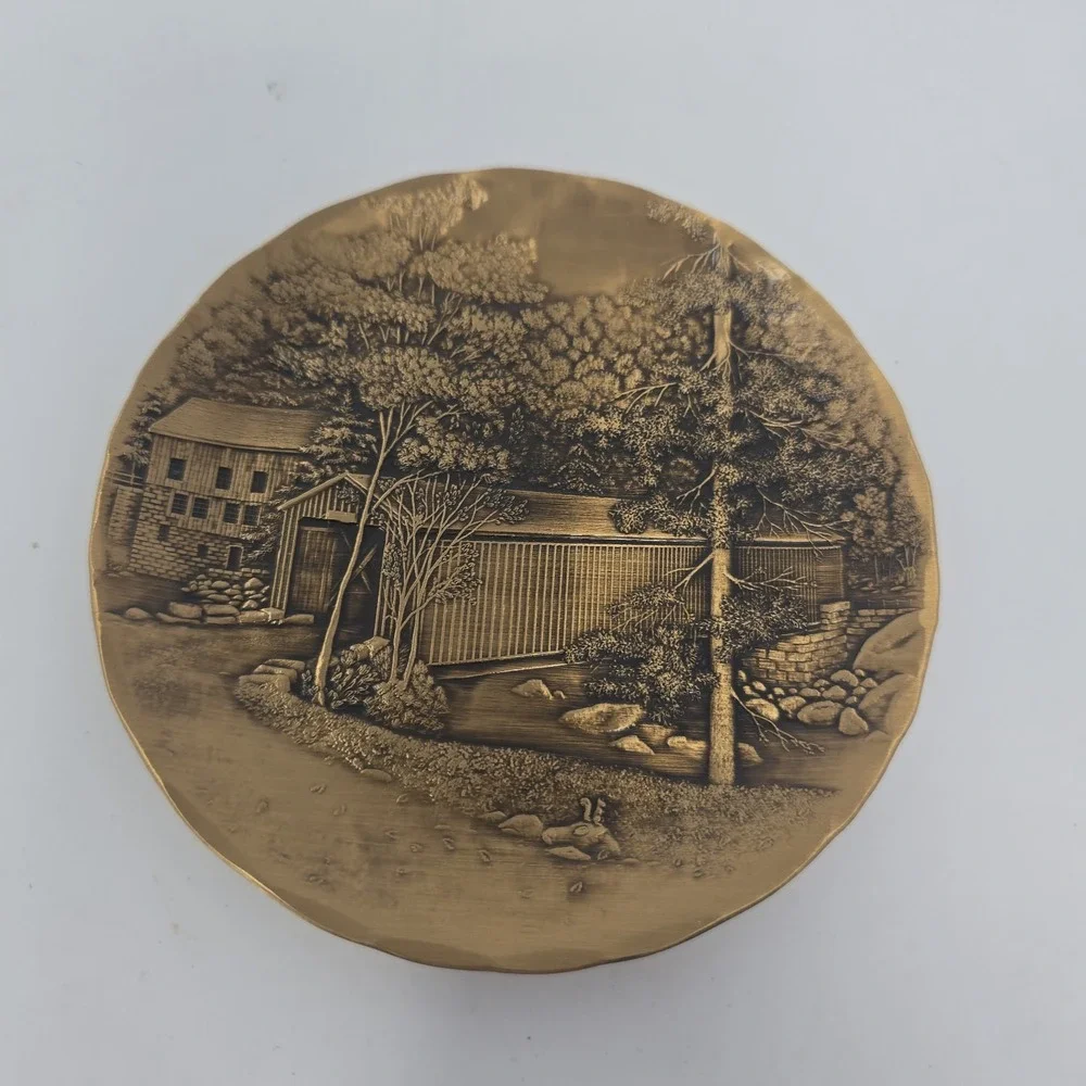 Wendell August Bronze Plate Handmade Covered Bridge and‎ Mill  4 1/2